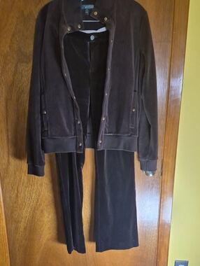 Lauren By Ralph Lauren Women’s Dark Brown Velour Bomber Jacket And Pants